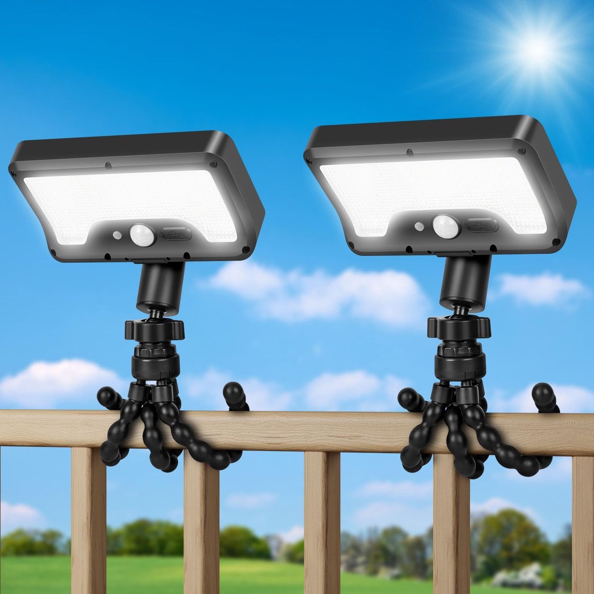 Bewegingssensor zonne-verlichting buiten - 1000LM met flexibel octopus statief - waterdicht en dual charging - ShopVlot