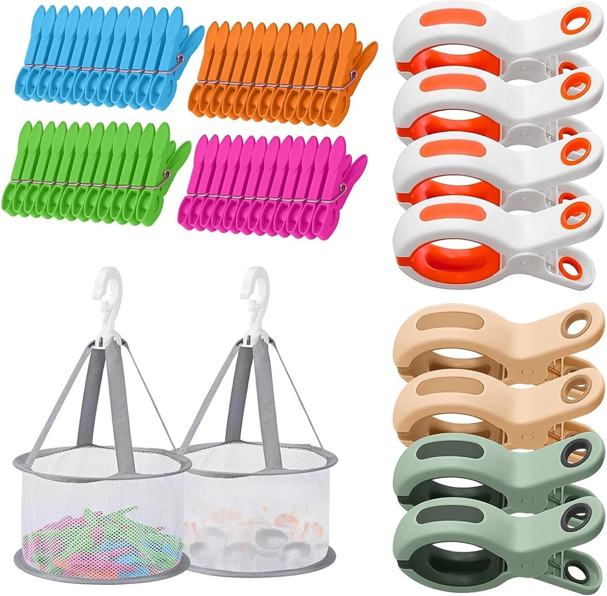 56 Stuks Kledingknijpers en Grote Kledingknijpers zonder Print - Handige Towel Clips voor Zonnebedden, Ligstoelen en Wasgoed