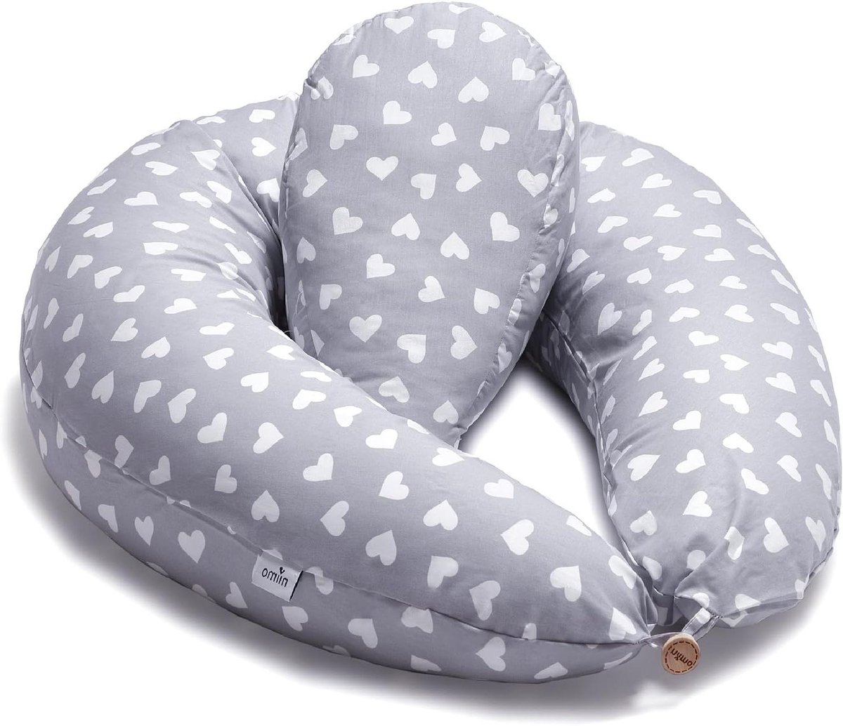 Zwangerschapskussen - Verzorgingskussen - Comfortabel Slapen - 2-in-1 Multifunctioneel - 200 x 70 cm - Grijs met Hartjes