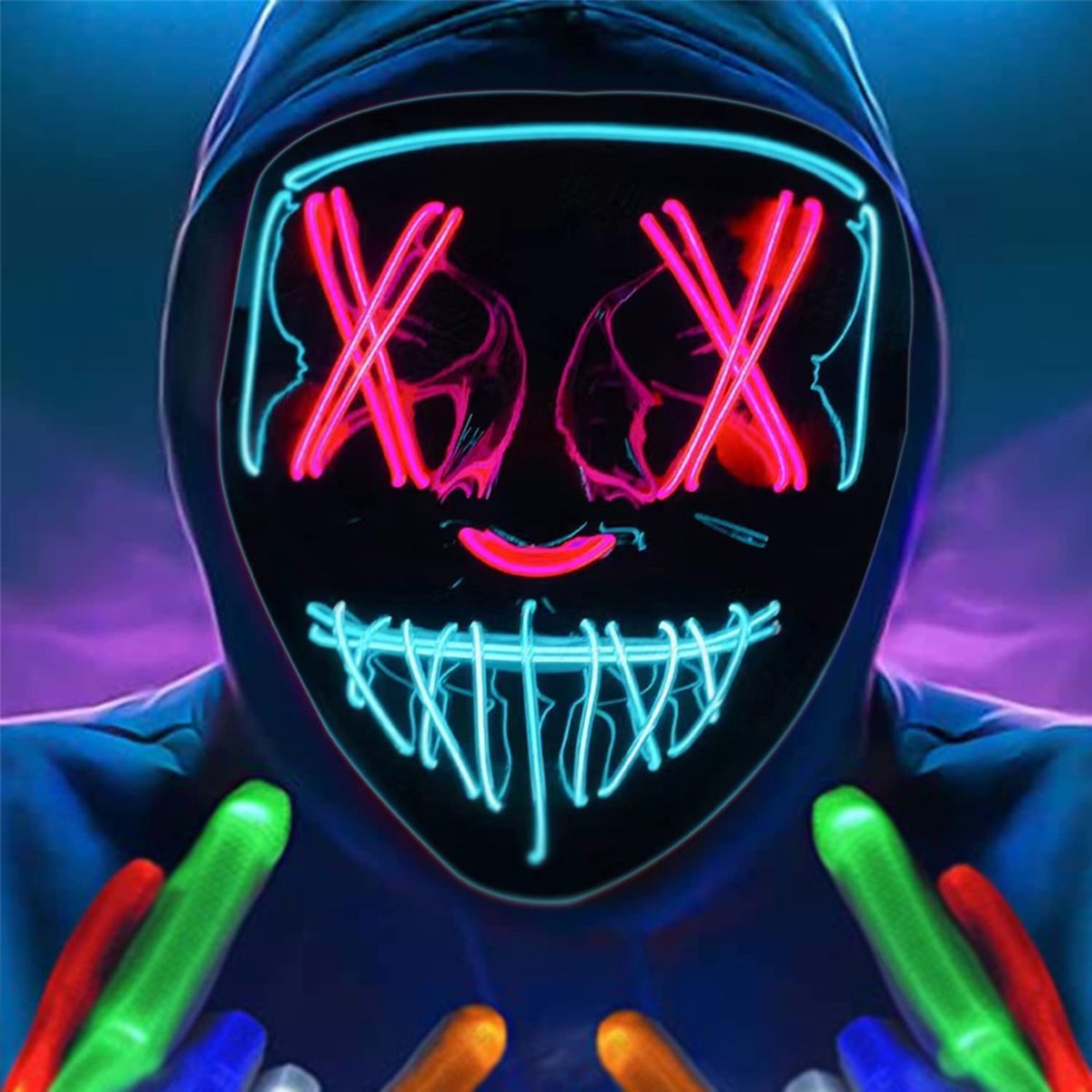 KEKECHAORAN Halloween-masker, led-ontluchtingsmasker, 3 knippermodi, voor Halloween, cosplay, party, mannen en vrouwen - ShopVlot
