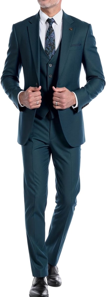 Currero 3 Delig Herenpak Met Overhemd Suit 2 Delig Tailored Fit Kostuum Business Pak Trouwpak Smoking Tuxedo Stijl Bruiloft Kantoor & Feest Donker Cyaan