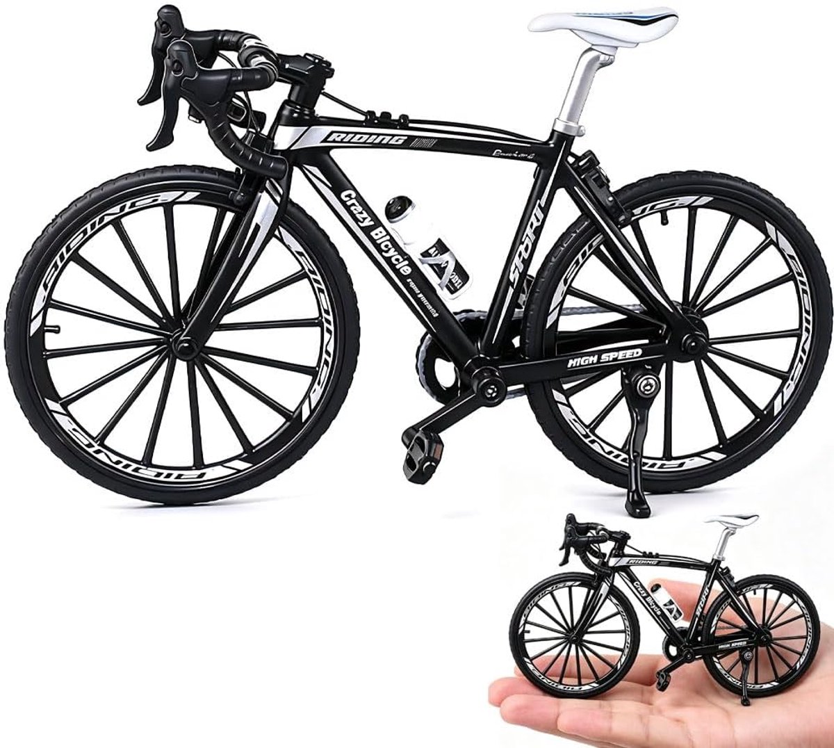 Vingerfietsmodel 1:10 mountainbike - zwart - miniatuur ornament - perfect voor bureau decoratie - ShopVlot