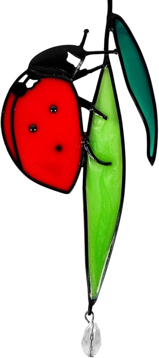 Hangende Zonvanger van Gekleurd Hars met Lieveheersbeestje en Blad, Decoratie voor Raam, Tuin en Slaapkamer, 22x10cm, Perfect als Geschenk voor Lente en Zomer