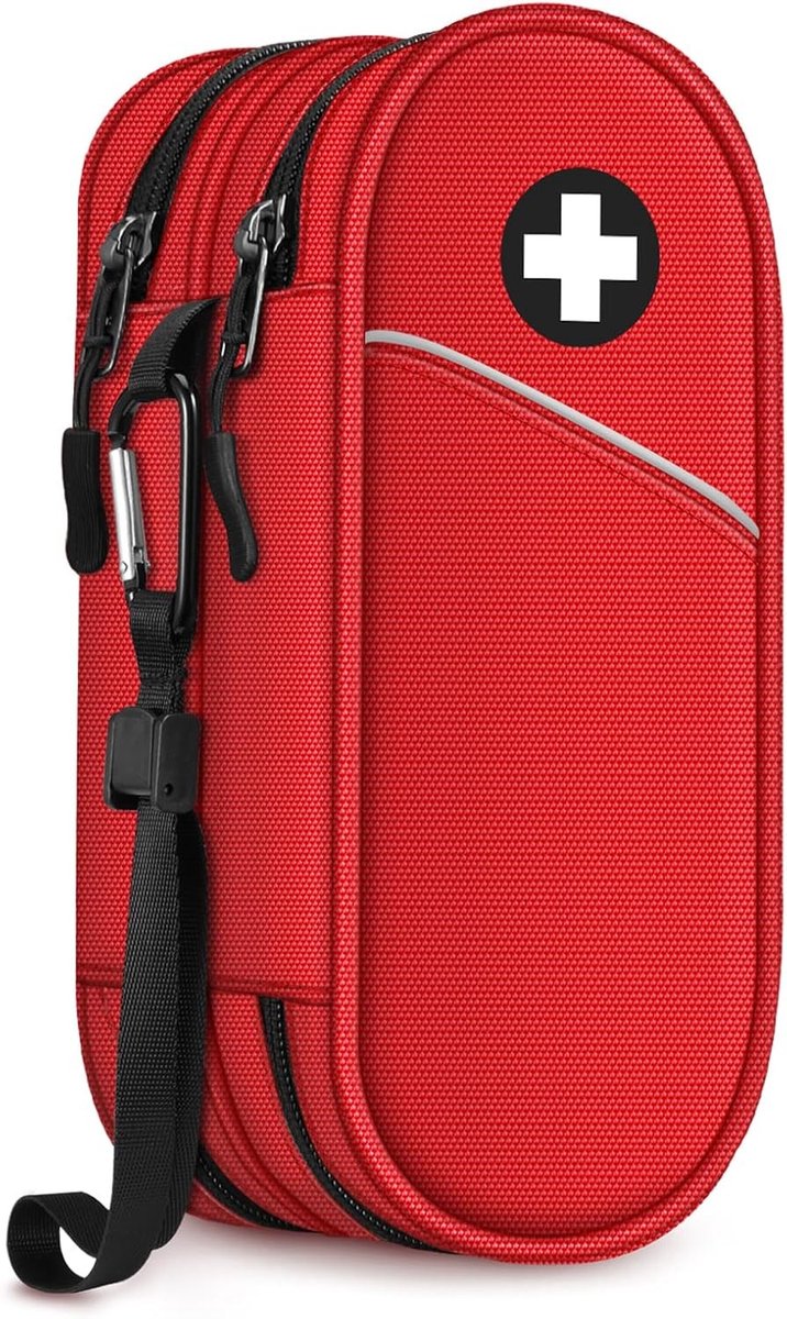 Draagbare Medische Tas voor EpiPens en Inhalers, Dubbel Laags Eerste Hulp Organizer, Isolatie voor Allergiemedicijnen en Antihistaminica (Rood)