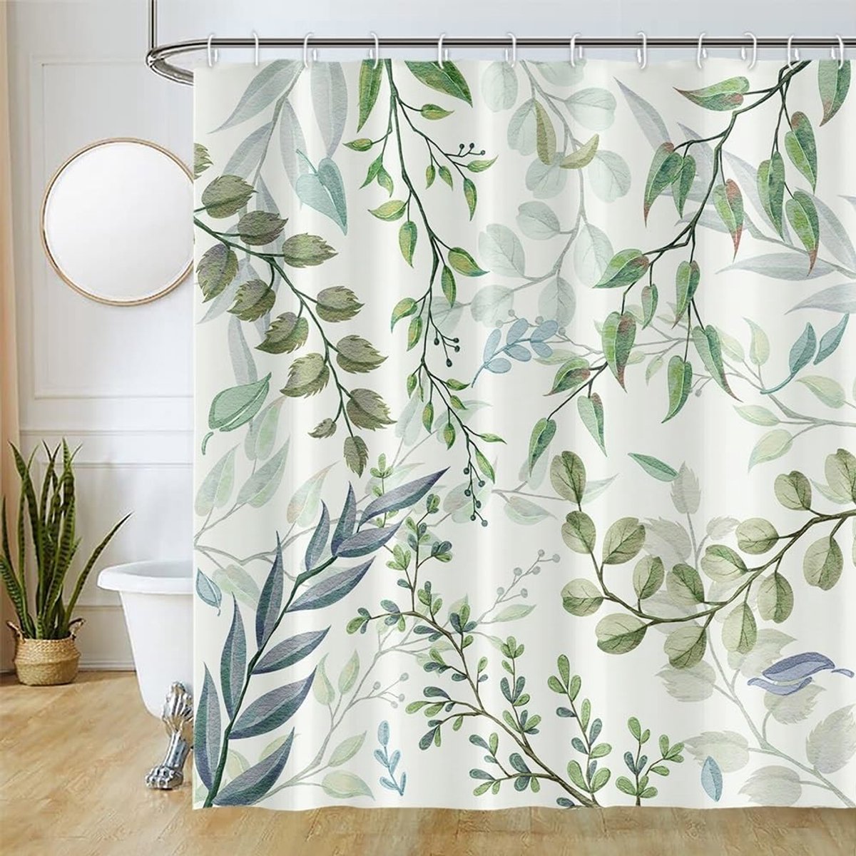 Douchegordijn 180 x 200 cm - groene bladeren - polyester - waterdicht en wasbaar - ShopVlot