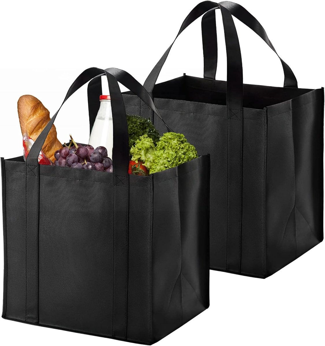 Herbruikbare Vouwbare Winkeltas Set van 2, 15x35x25cm, Stevig en Lichtgewicht met Handvatten voor Boodschappen, Picknick en Kamperen