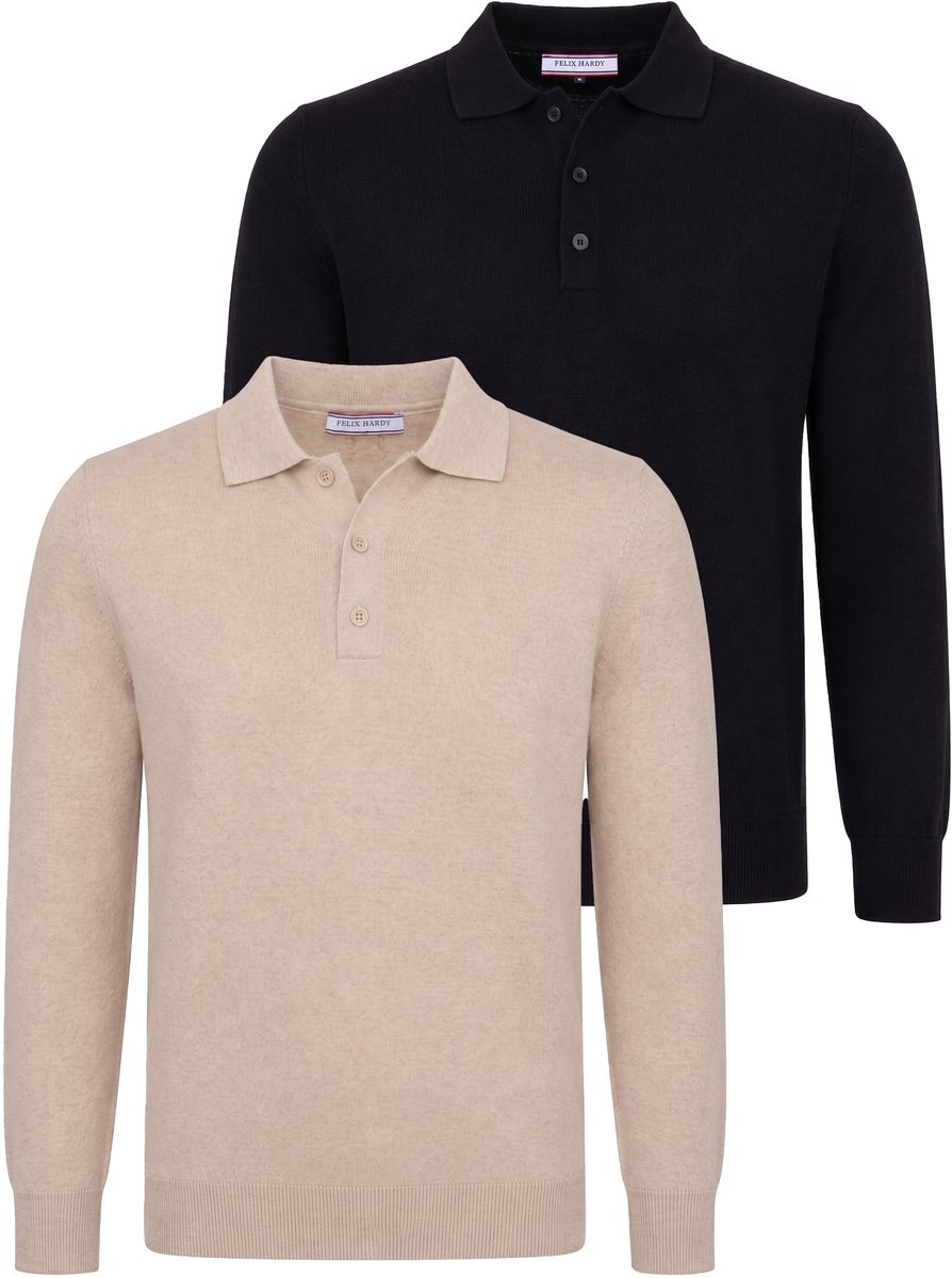 Felix Hardy Set Van 2 Truien Met Polokraag - 100% Katoen Heren Beige-Zwart - L