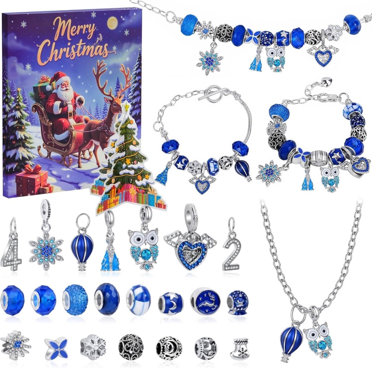 Adventskalender voor Sieraden 2025, 24 Dagen Countdown, DIY Kerstcadeaus, Armbandenset en Charm Kits