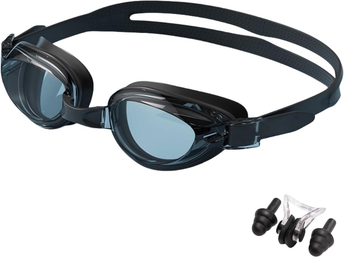 Optische Zwembril Unisex voor Myopie 1.5-7.0 Dioptrieën - Waterdicht, Antivogend en Verstelbare Neusbrug (Zwart, -1.5)