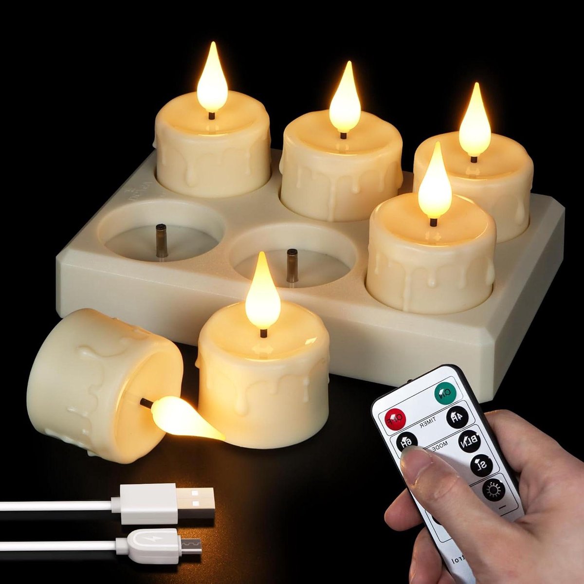 LED Theelichtjes - Oplaadbare Kaarsen - Sfeerverlichting Huis - Met Afstandsbediening - 6 Stuks - Warm Wit
