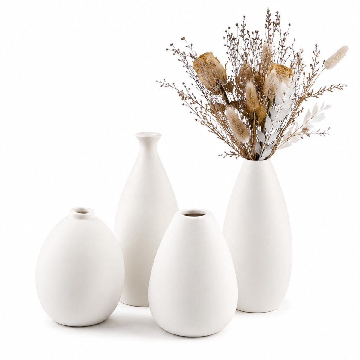 Keramische vaas set van 4 - witte kleur - moderne woondecoratie - perfect voor eettafel - ShopVlot
