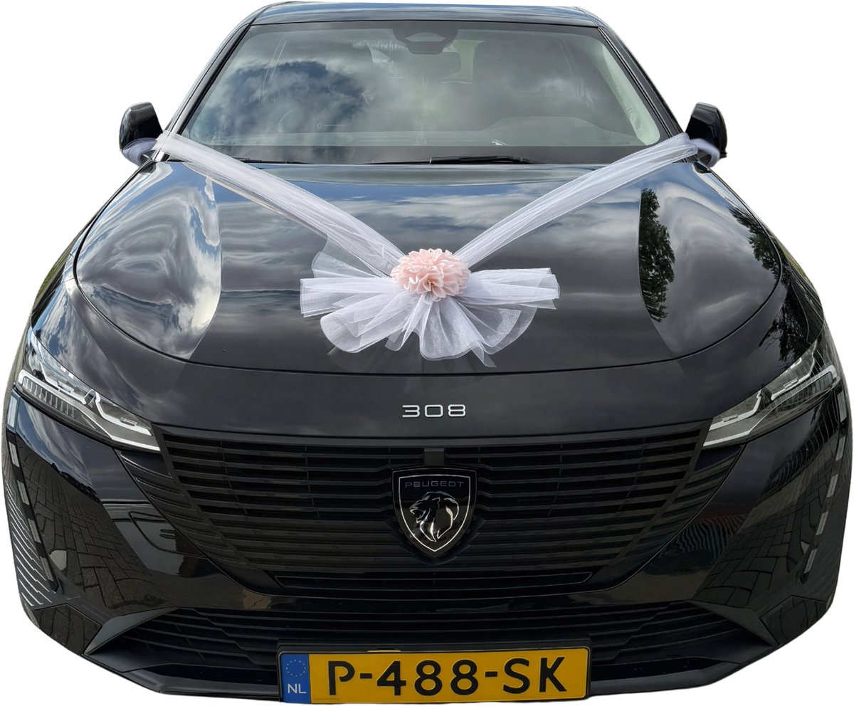 DAHLIA Romantische Trouwauto Versiering - Autodecoratie Bruiloft Dahlia - Feestdecoratie Huwelijk - Tule Lint Bruidsauto