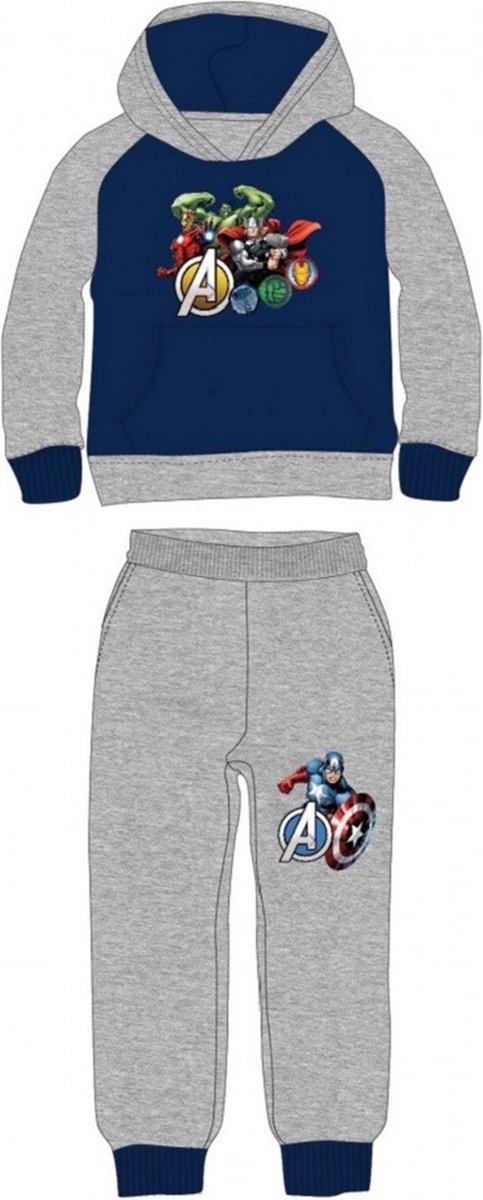 Marvel Avengers set joggingpak - trainingspak - vrijetijdspak - hoodie + broek - grijs/blauw - 140 cm - 10 Jaar
