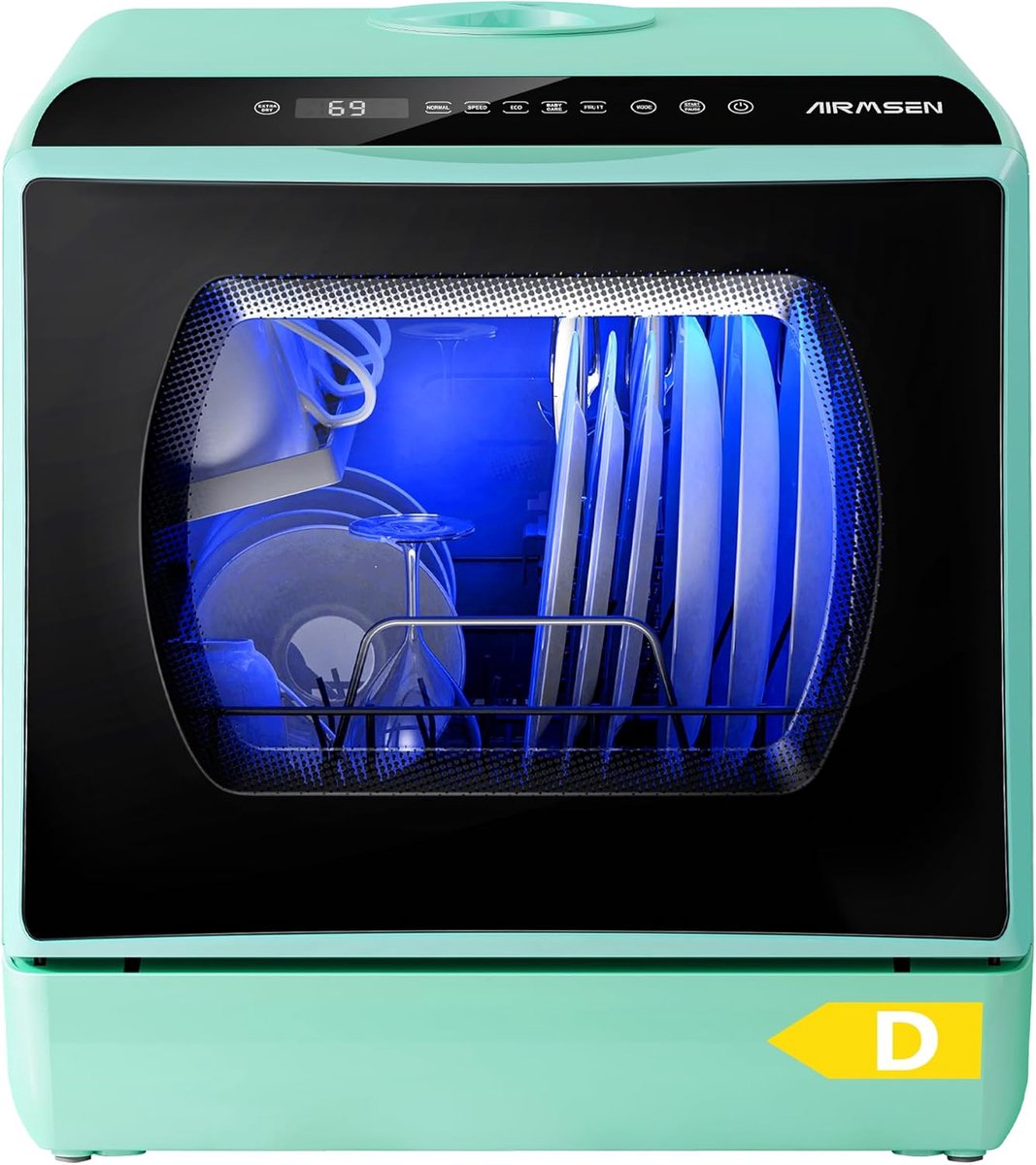 Mini Vaatwasser met Waterreservoir 5L – Tafelmodel Vaatwasser – 5 Wasprogramma’s – Automatische Droogfunctie – Touch LED Display – Vrijstaand – Zonder Vaste Wateraansluiting – 4 Couverts – Groen