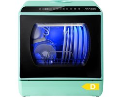 Mini Vaatwasser met Waterreservoir 5L – Tafelmodel Vaatwasser – 5 Wasprogramma’s – Automatische Droogfunctie – Touch LED Display – Vrijstaand – Zonder Vaste Wateraansluiting – 4 Couverts – Groen