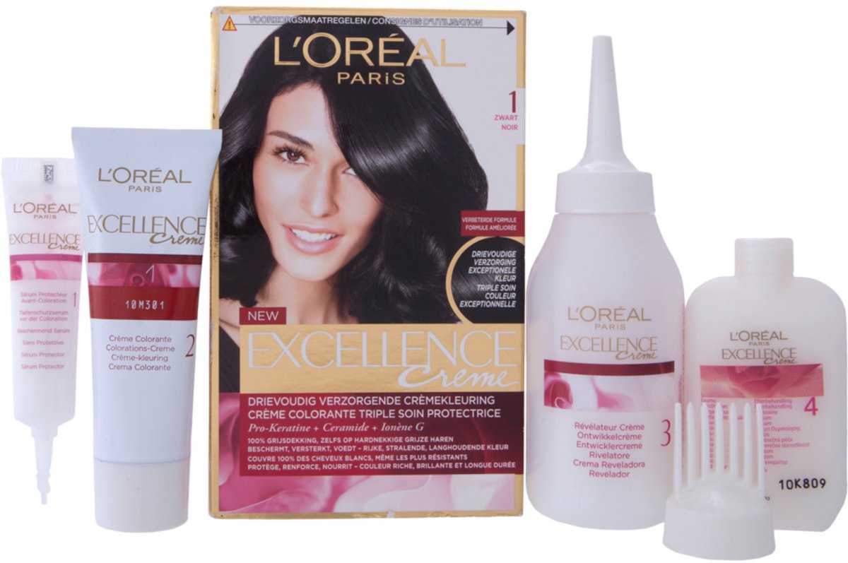 Bol.com L’Oréal Paris Excellence Crème Zwart 1 - Permanente haarkleuring met tot 100% grijsdekking - Bevat een beschermende crèm... aanbieding