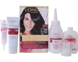 Excellence L’Oréal Paris Crème Zwart 1 - Permanente haarkleuring met tot 100% grijsdekking - Bevat een beschermende crèmekleuring, een zachte pH shampoo en een voedend haarmasker - Haarverf