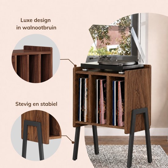 ACAZA LP Opbergsysteem - Platenrek - Platenkast - LP Houder - Vinyl Houder - MDF - Walnoot — afbeelding 5