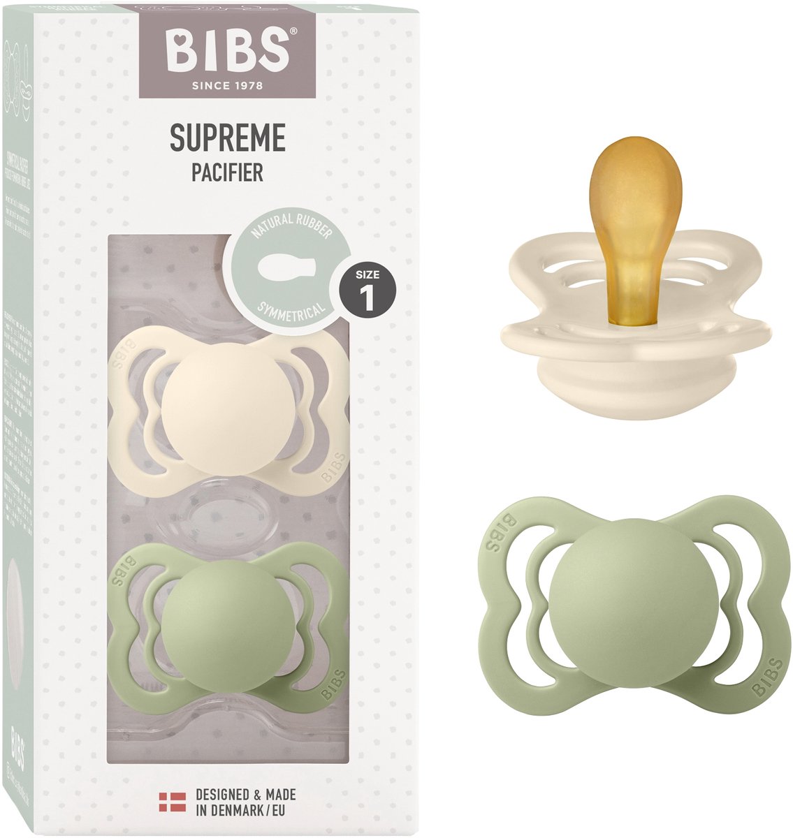 BIBS Supreme Fopspeen - 0-6 mnd - 2-pack - Symmetrisch - Ivory/Sage