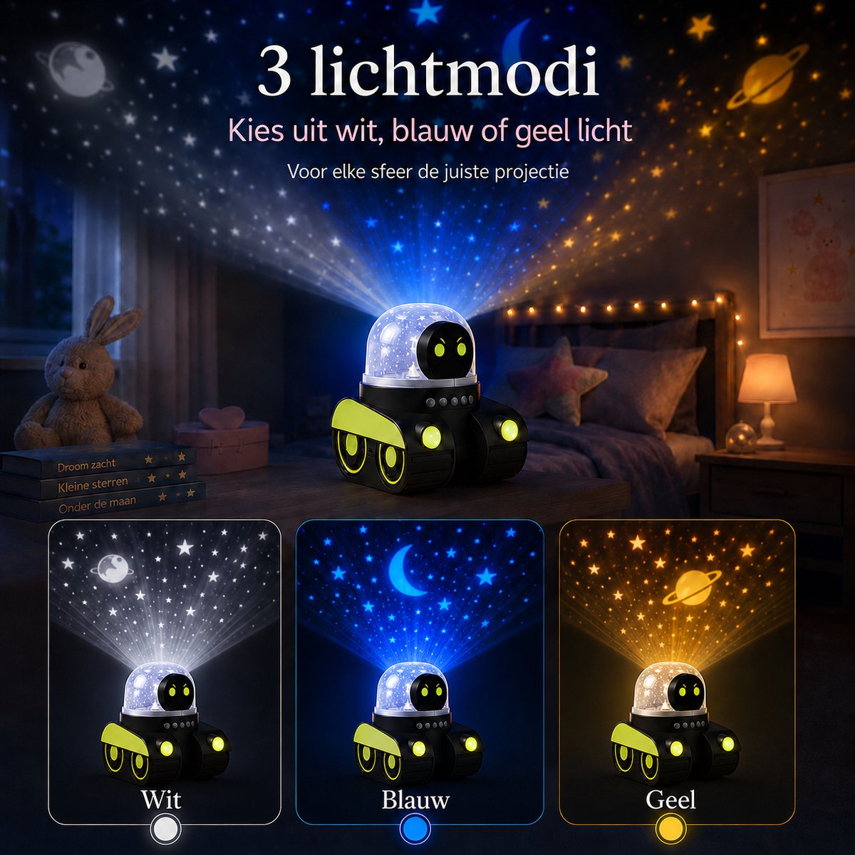 Sercano Sterrenhemel Projector - Ingebouwde 8 muziek - Nachtlampje Kinderen - 6 Thema's - 360° Rotatie - 5 uur Gebruiksduur - 360° Rotatie - Oplaadbaar - Schattig Cadeau – foto 3