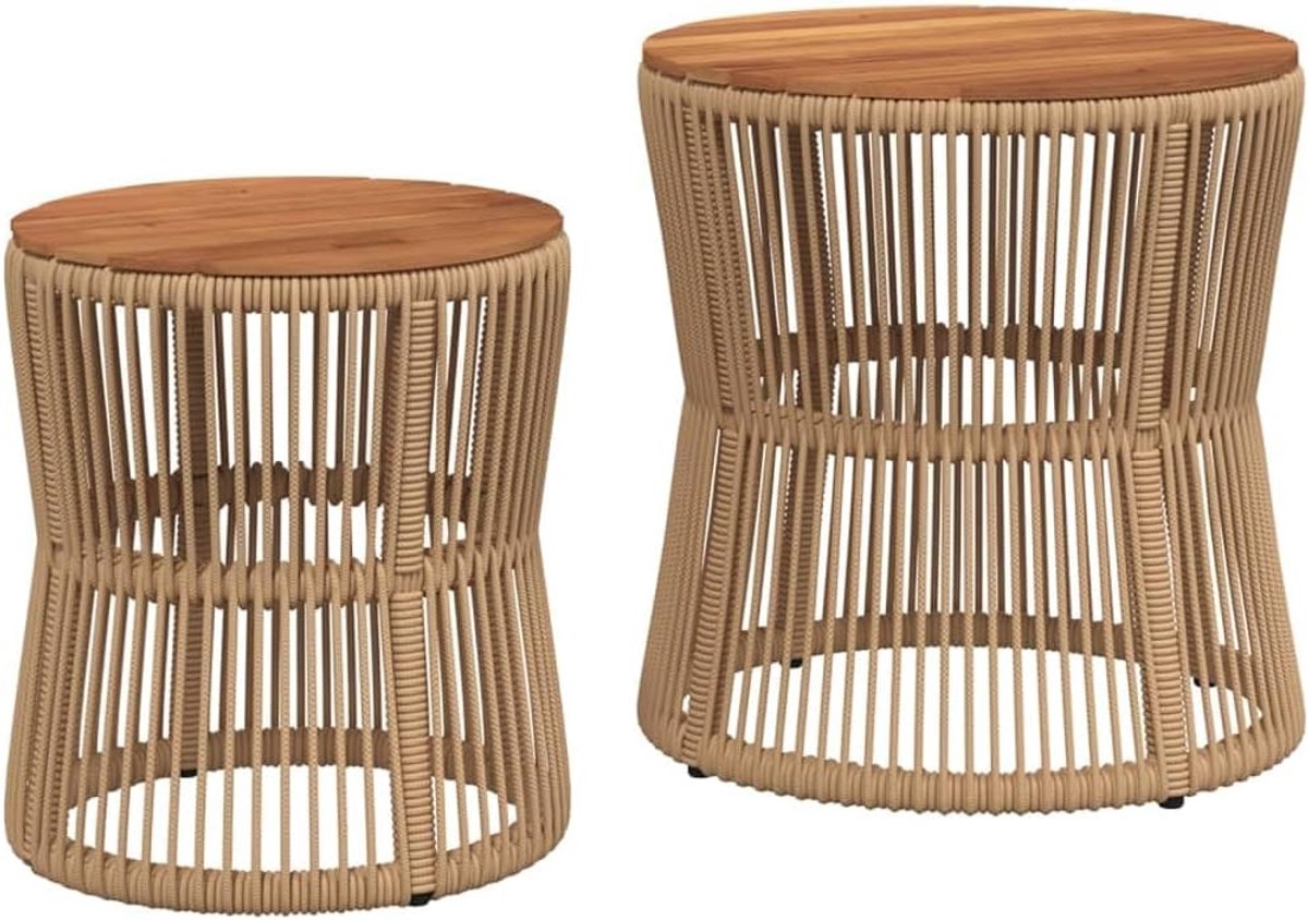 Bijzettafel Set - Tuintafel Duo - Buiten Genieten - Inklapbaar Ontwerp - 50x50cm - Beige