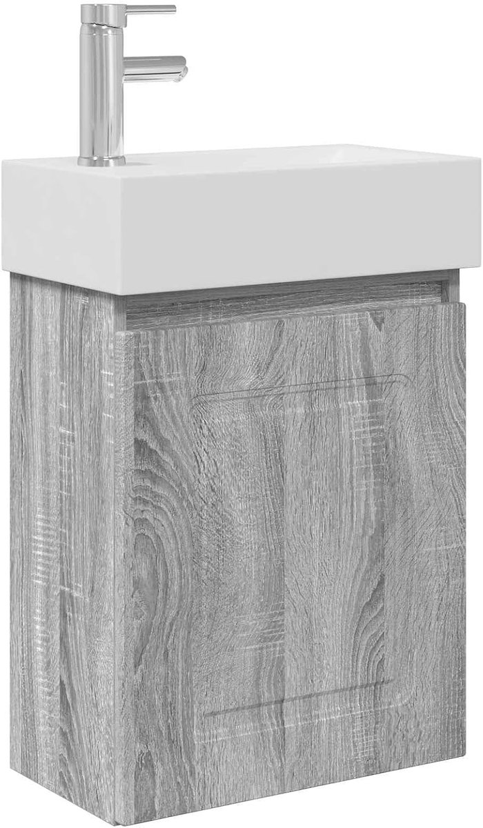 Wastafelonderkast met wastafel - Badmeubelset gastentoilet - Ruimtebesparend opbergen - Omkeerbare deur - 455x225x84 cm - Grijs Sonoma