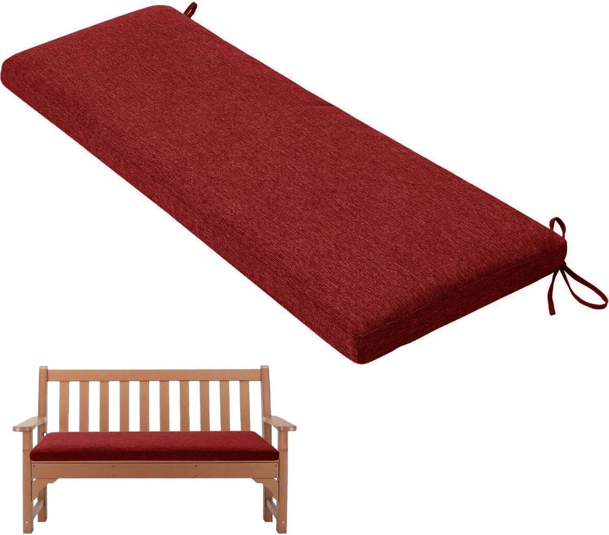 Bankkussen - Zitkussen Tuinbank - Buiten Zitten - Antislip Bevestiging - 200x40x5 cm - Wijnrood