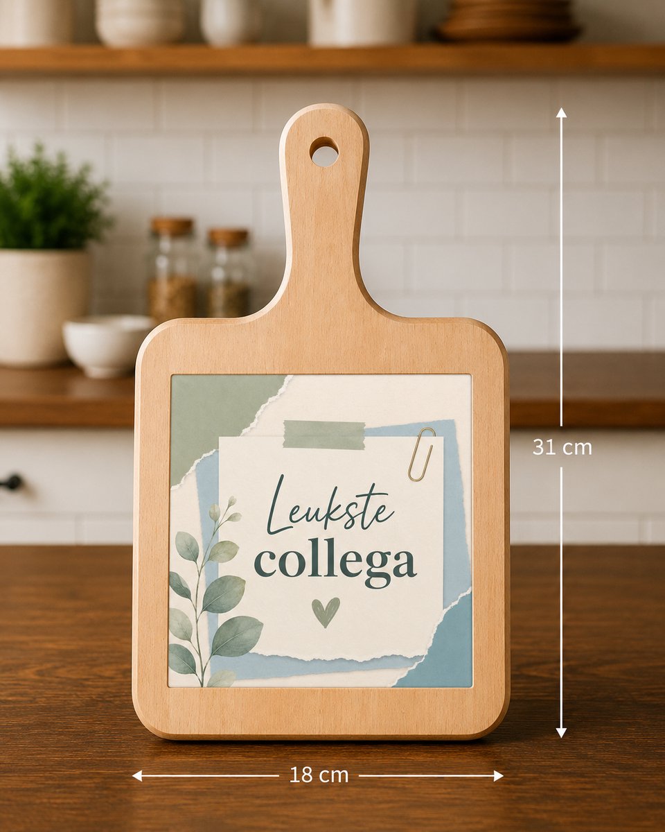 Kaasplank Leukste Collega – 18 x 31 cm – Houten Serveerplank met Tegel – Cadeau voor Collega