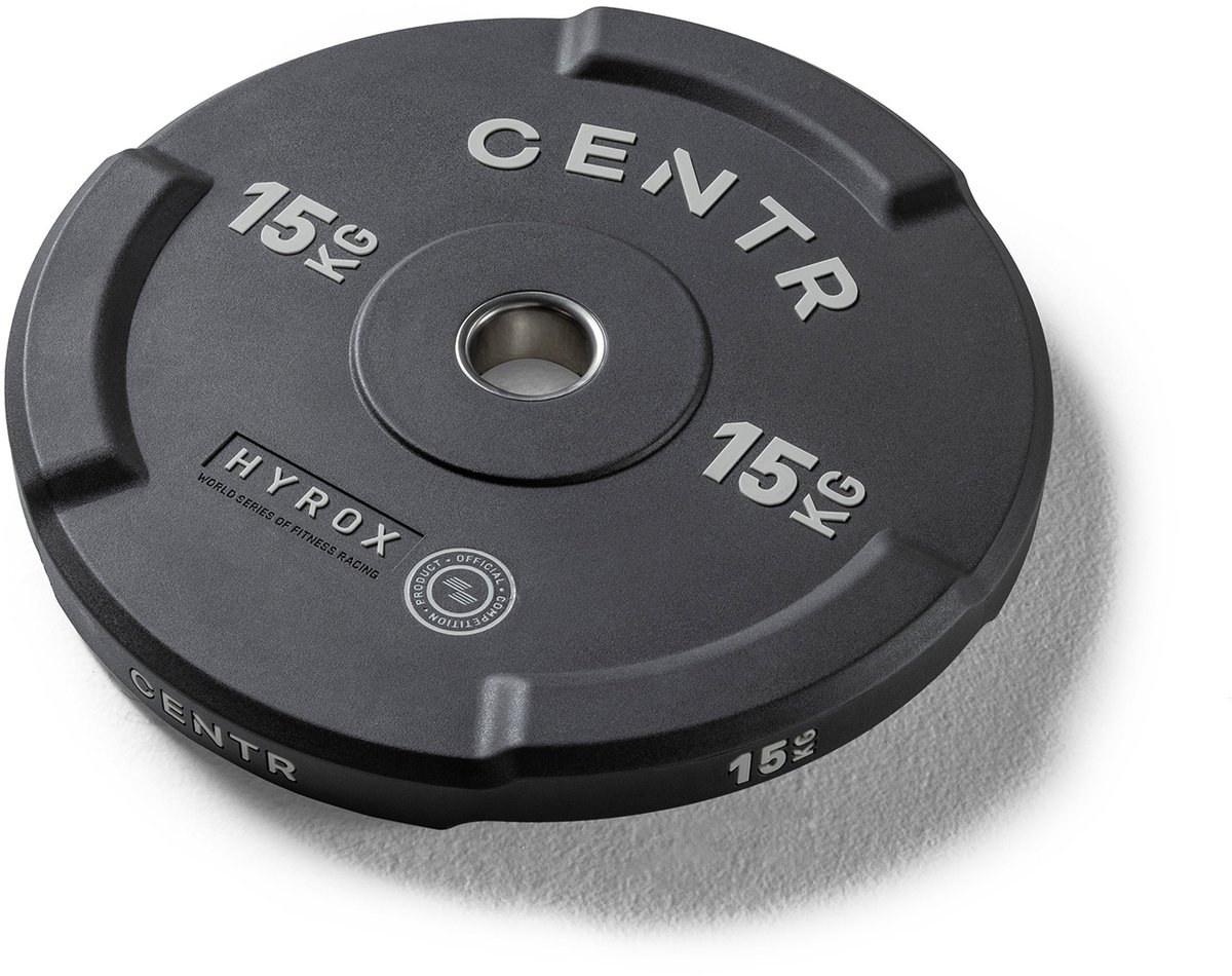 Centr x Hyrox - Interlocking Bumper Plate 15kg - Gewicht Schijf - Sport Gewichten - Fitness - Zwart - Per Stuk