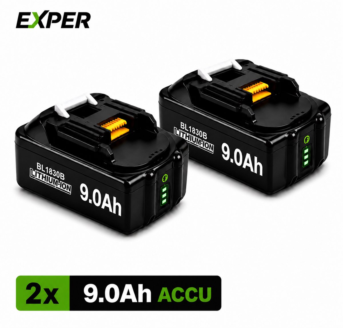 18V Accu geschikt voor Makita - 2 Stuks - Extra Groot 9.0Ah - 18V 9.0Ah Batterij - Vervangende Accu - 9000mAh - LED display - Li-ion Accu - LED Display - Accuboormachine - 18V BL1830B BL1860B BL1840B BL1815 LXT-400 BL1850B