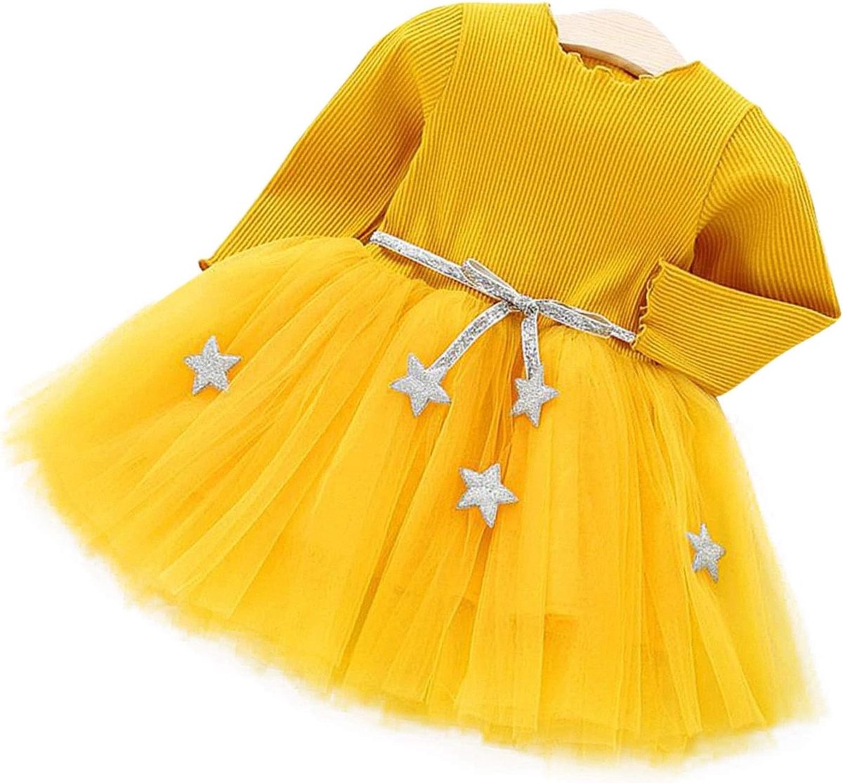 Lange Mouwen Gebreide Tutu Jurk voor Baby's met Sterriem en Katoenen Rok voor Kinderen