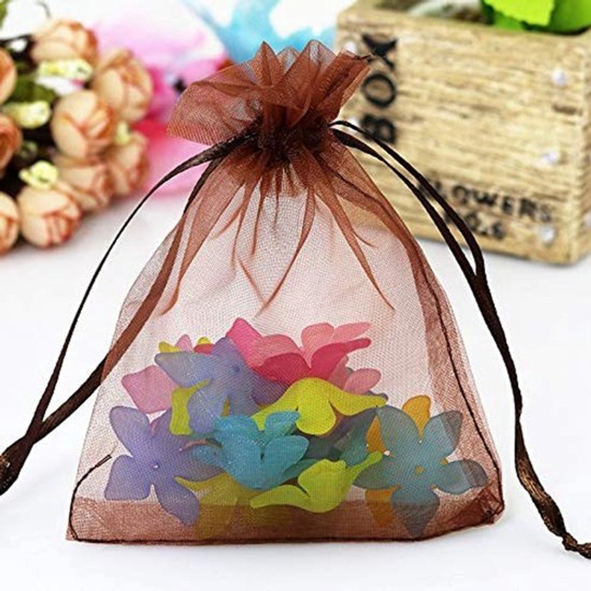 NTHProducts - Cadeautassen - Organza Tassen - 100 Stuks - Bruin