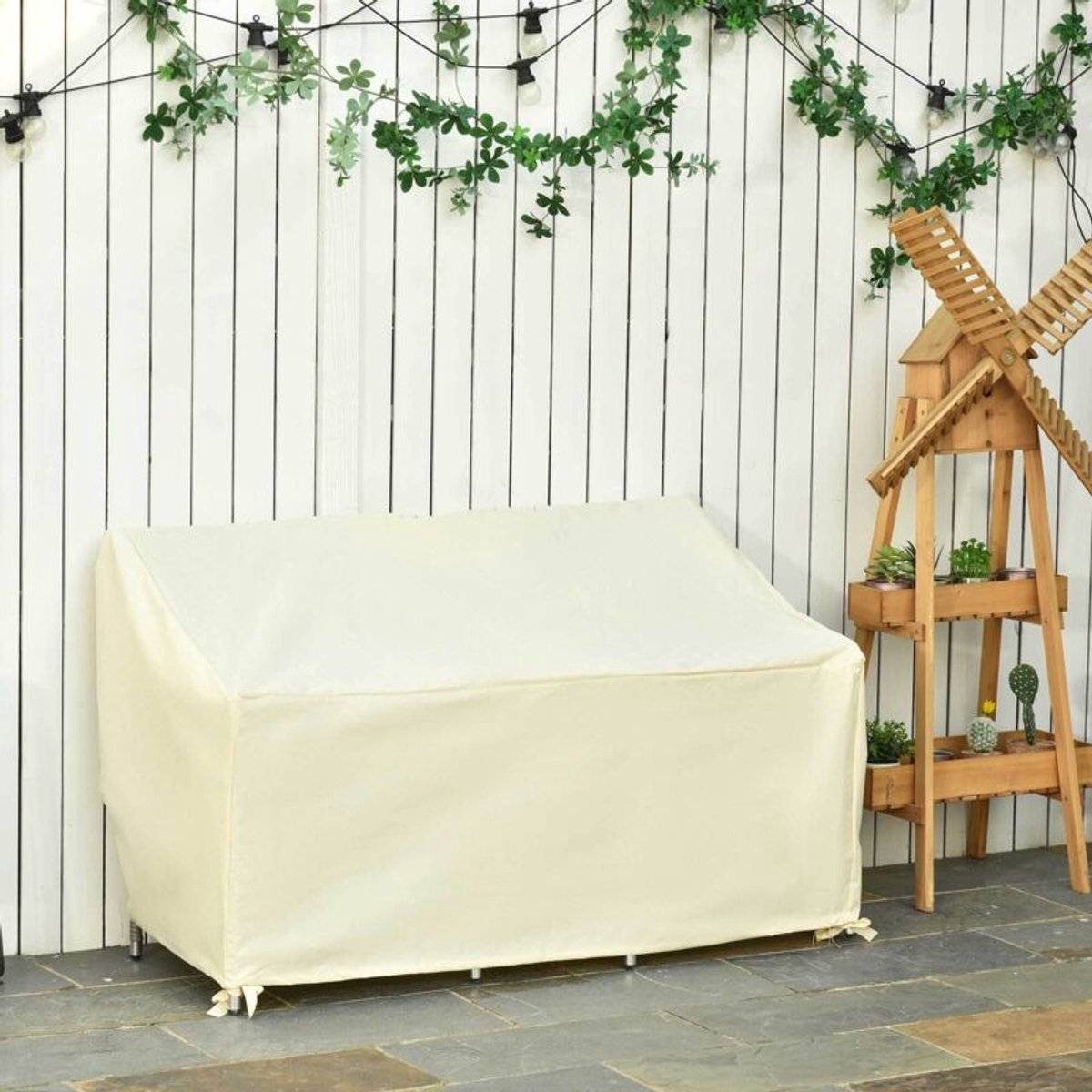 Garden furniture cover-Cushion covers, waterproof covers for outdoor benches, covers for garden benches, 600D Oxford fabric, covers for balcony/terrace benches, 140 x 84 x 56/94 cm, beige.