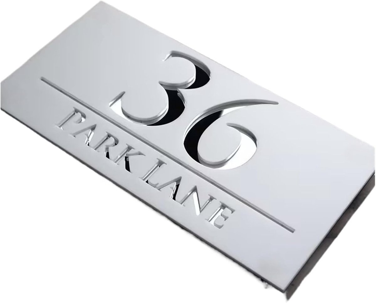 Acryl Huisnummer - Adresbord Naambord - Huis Herkenbaar Maken - 3D Drijvend Effect - 15x30cm - Wit Zilver