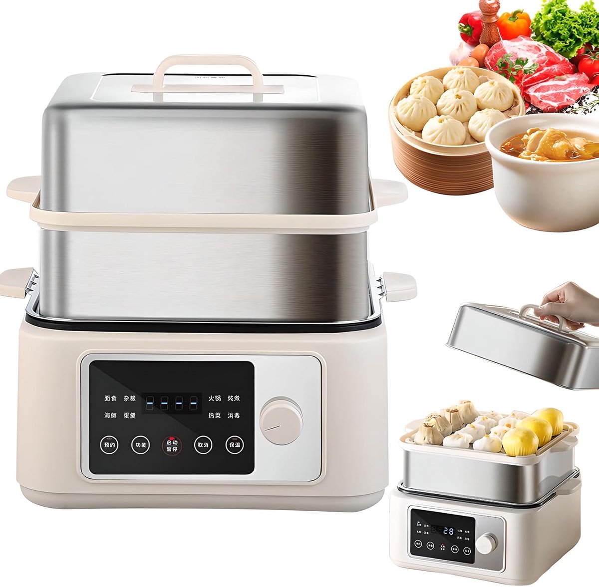Elektrische Voedselstomer Multicooker Stoomoven Gezond Koken Touchscreen Bediening 12L Capaciteit Zilver