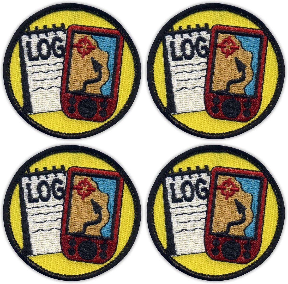 Geborduurde Patches - Embleem Badge - Geocaching Avontuur - Strijk On Backing - 4 stuks 6.5cm - Multicolor