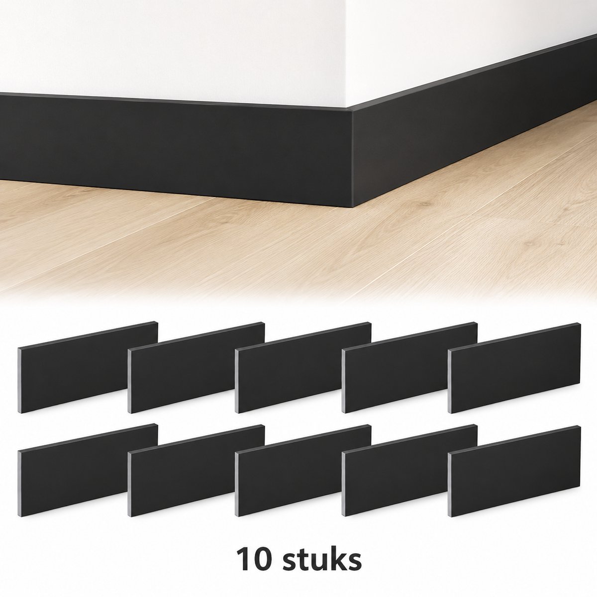 Lemonbest Zelfklevende PVC Plintstrip 10 Stuks - Plakplint Wandplint Vloerplint Waterbestendig voor Woonkamer Keuken Kantoor - 12 x 45 cm x 11 mm - Zwart
