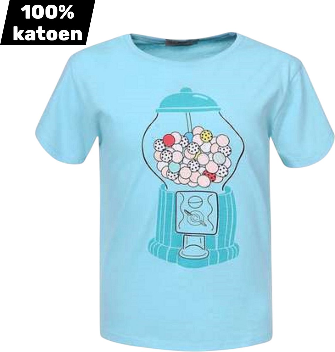 T-shirt 100% katoen snoepmachine turquoise 98