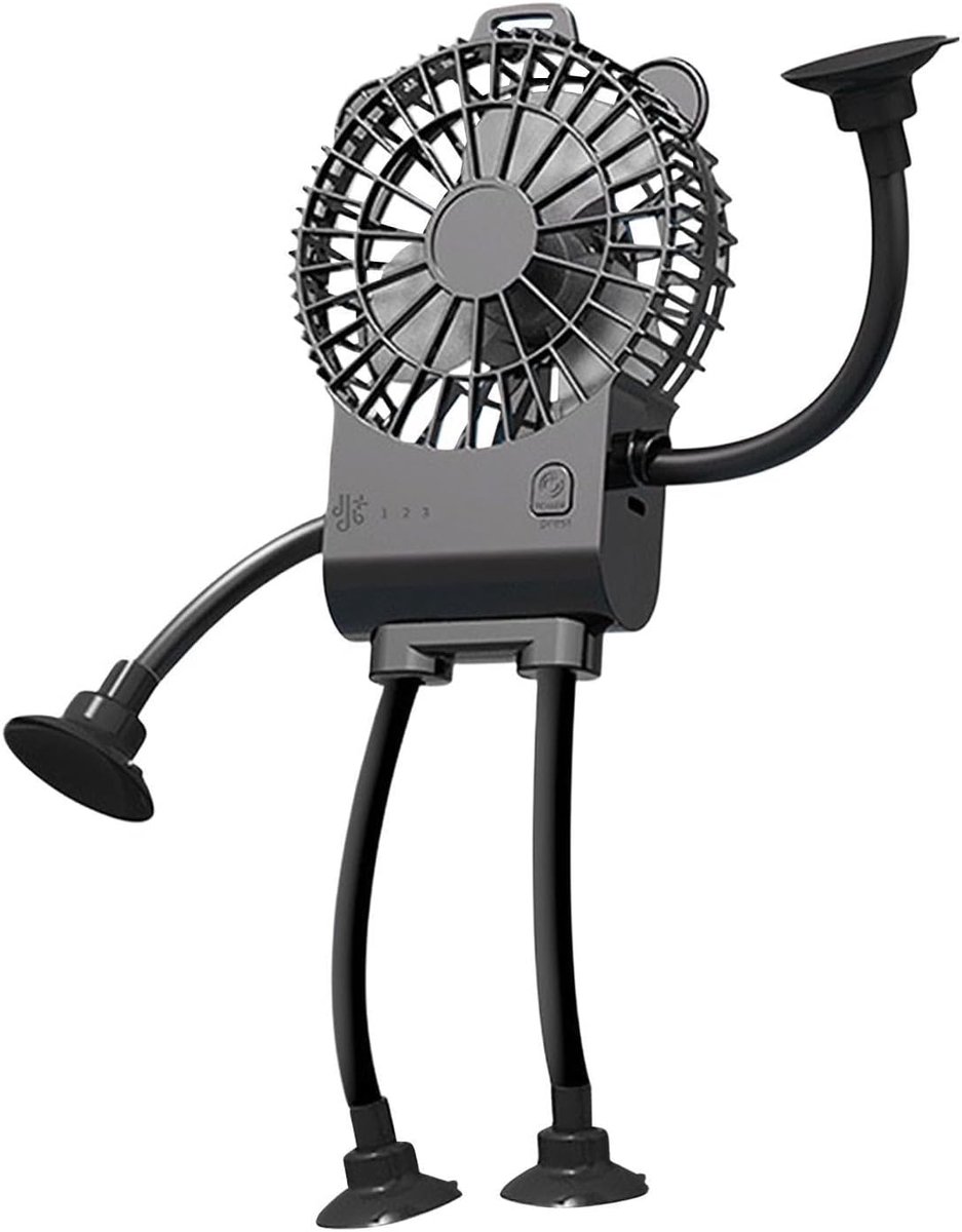 Tafelventilator Robotvorm - Persoonlijke Bladblazer - Koelte Bieden - Zuignap Bevestiging - 16.7 cm Breed - Zwart