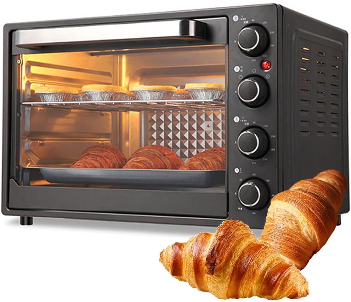 Elektrische Pizzaoven Mini Oven Thuis Koken Instelbare Temperatuur 40 Liter Inhoud Zwart