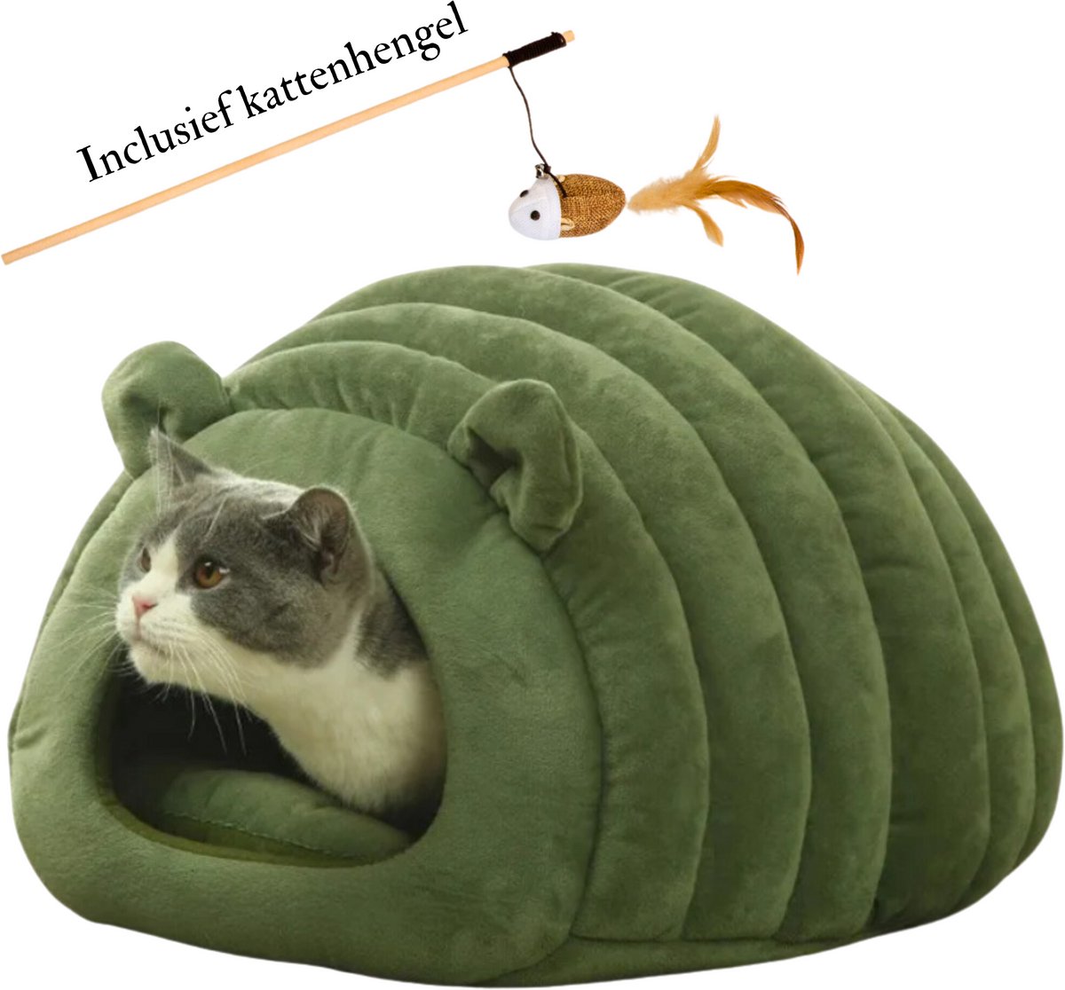 Bol.com Janse® Kattenmand - Inclusief kattenhengel - Groen - Kattenhuis - Dierenmand - Kattenbed - Poezenmand - Kattenkussen - K... aanbieding