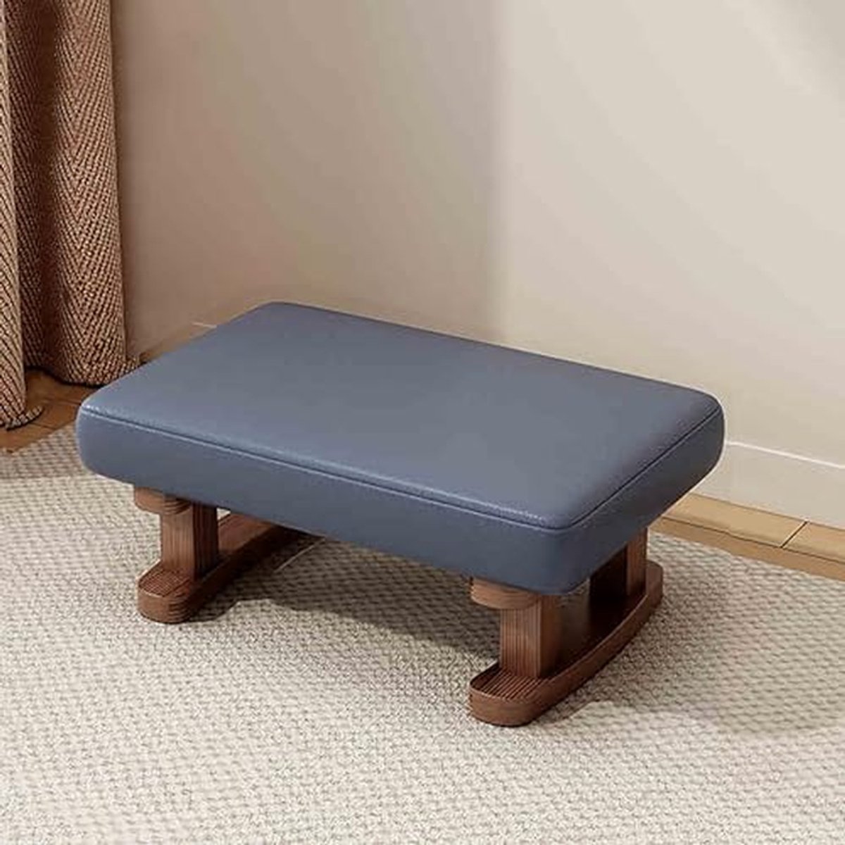 Stapelbare Poef - Ottomaan Zetel - Voeten Rusten - Waterafstotend Materiaal - 41x30x18cm - Donkerblauw Bruin