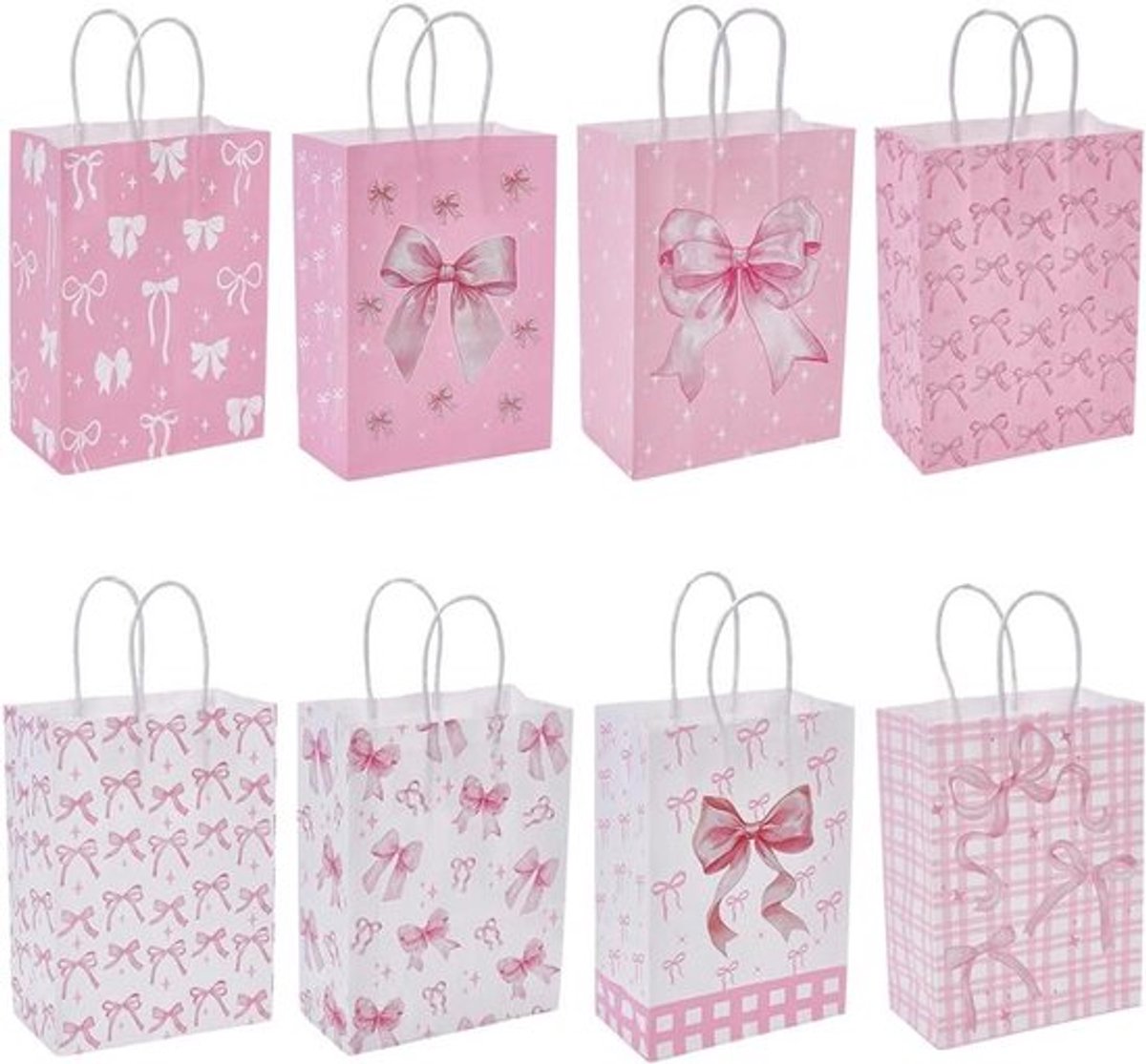 -24 Geschenkzakjes van papier - Roze - Handgrepen - Vlinderdas - Snoep Cake Winkelen - Bruiloft Verjaardag Valentijnsdag - Moederdag - 21 x 15 x 8 cm