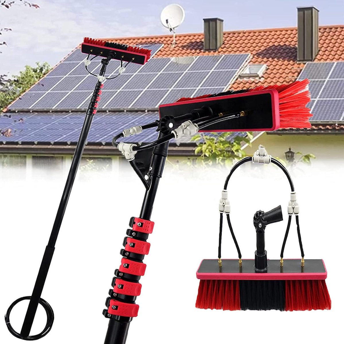 Glasbewassing Set - Raamwisser Stok - Hoge Ramen Schoonmaken - Watergevoede Reiniging - Tot 108M - Zilver