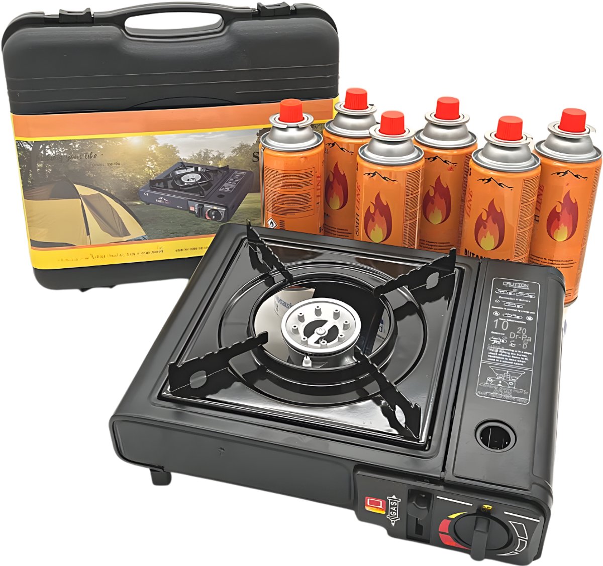 QIN® Camping Gasstel - Gasstel - Kooktoestel Camping - Zwart - 28cm x 20cm x 6cm