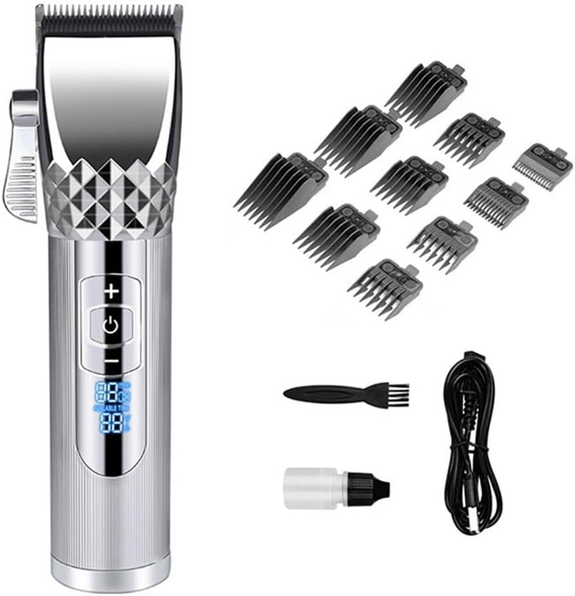 Professionele Tondeuse - Baardtrimmer Elektrisch - Thuis Kapsel Maken - Geluidsarme Motor - 1800 mAh Batterij - Zilver