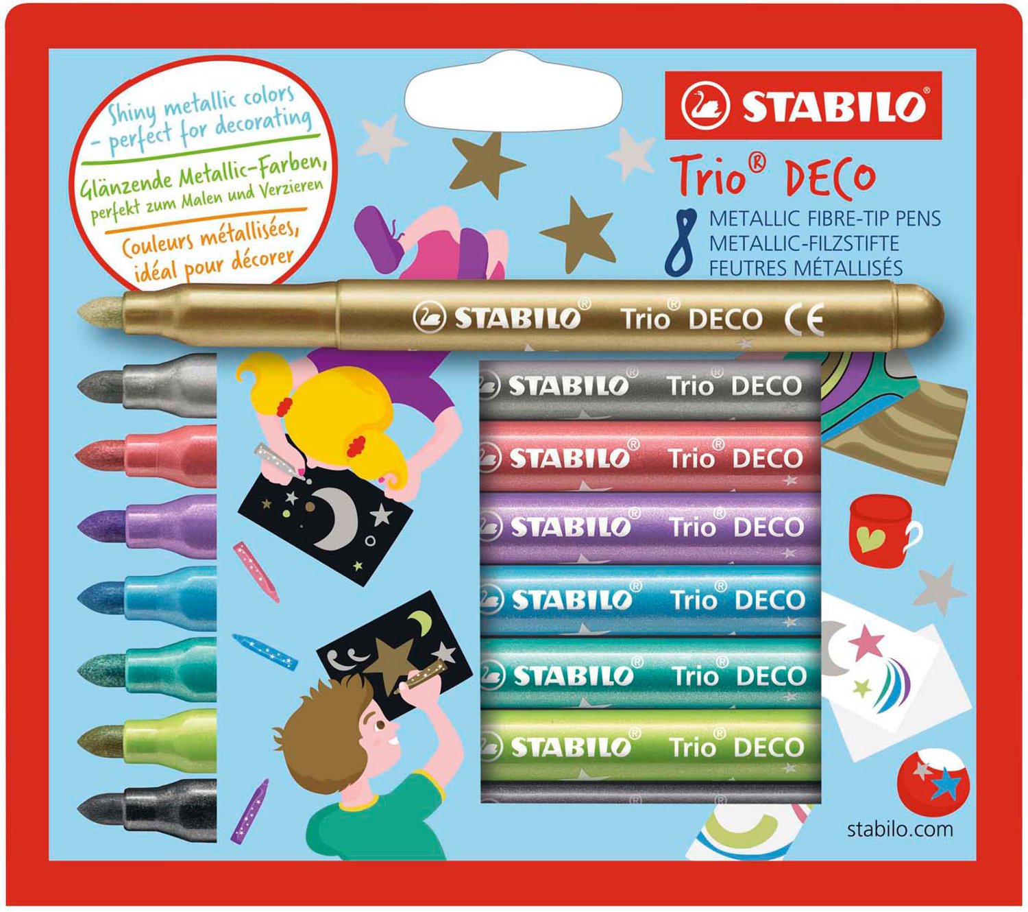 STABILO Trio DECO - Metallic Viltstift - Met Extra Dikke Punt 3,0 mm - Etui Met 8 Kleuren — afbeelding 11