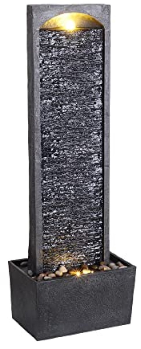 Buiten Fontein met LED Verlichting en Waterval – 34 x 22 x 98 cm – Inclusief Pomp