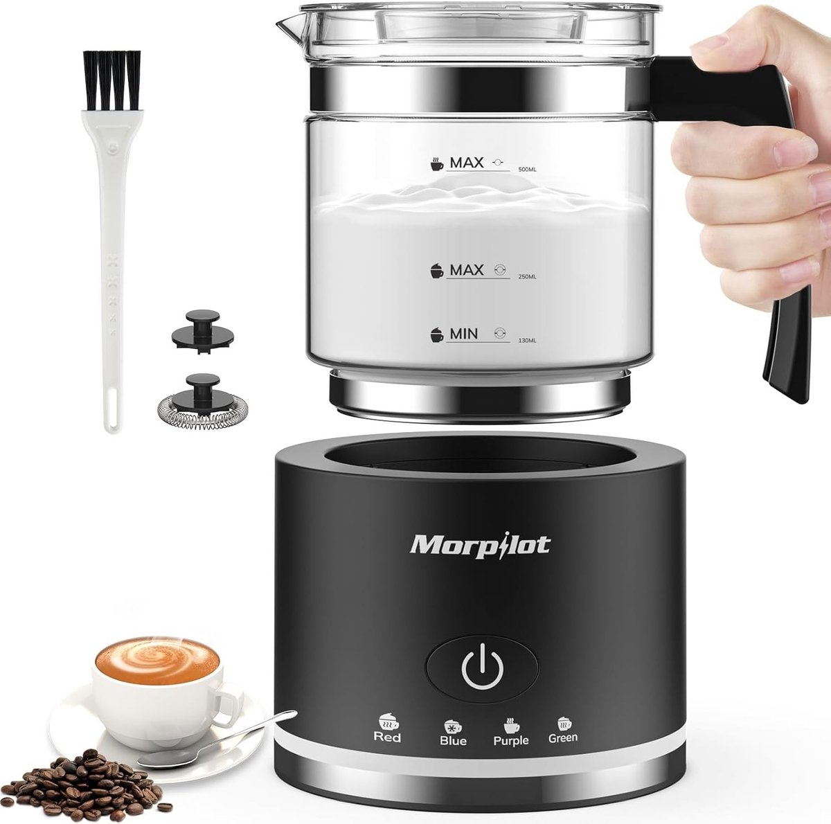 Elektrische Melkopschuimer - Borosilicaatglas - 4-in-1 Functie - Grote Capaciteit - Voor Koffieliefhebbers