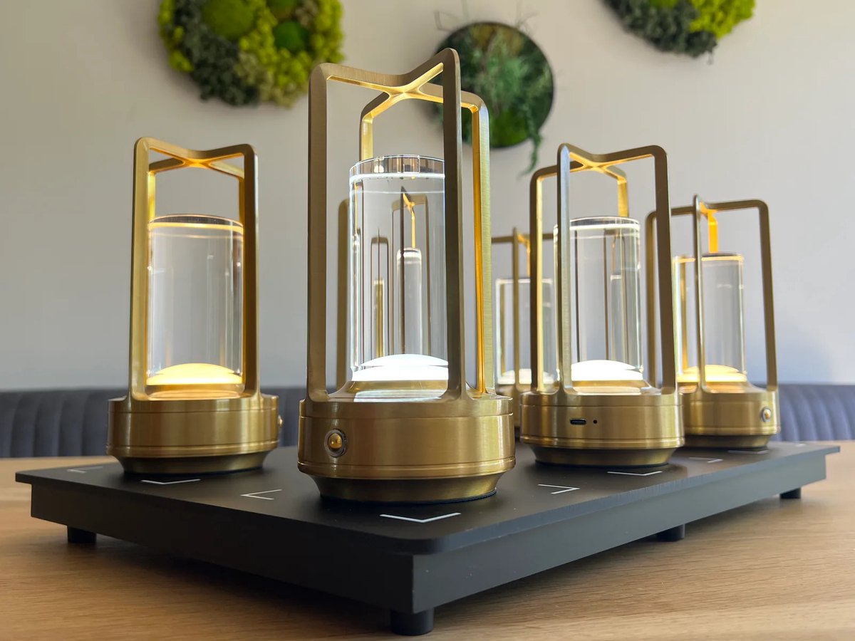 Lanta LED Tafellamp - Set van 6 - Goud - Met laadstation, dimbaar, 3 lichtkleuren, IP54, voor Binnen & Buiten